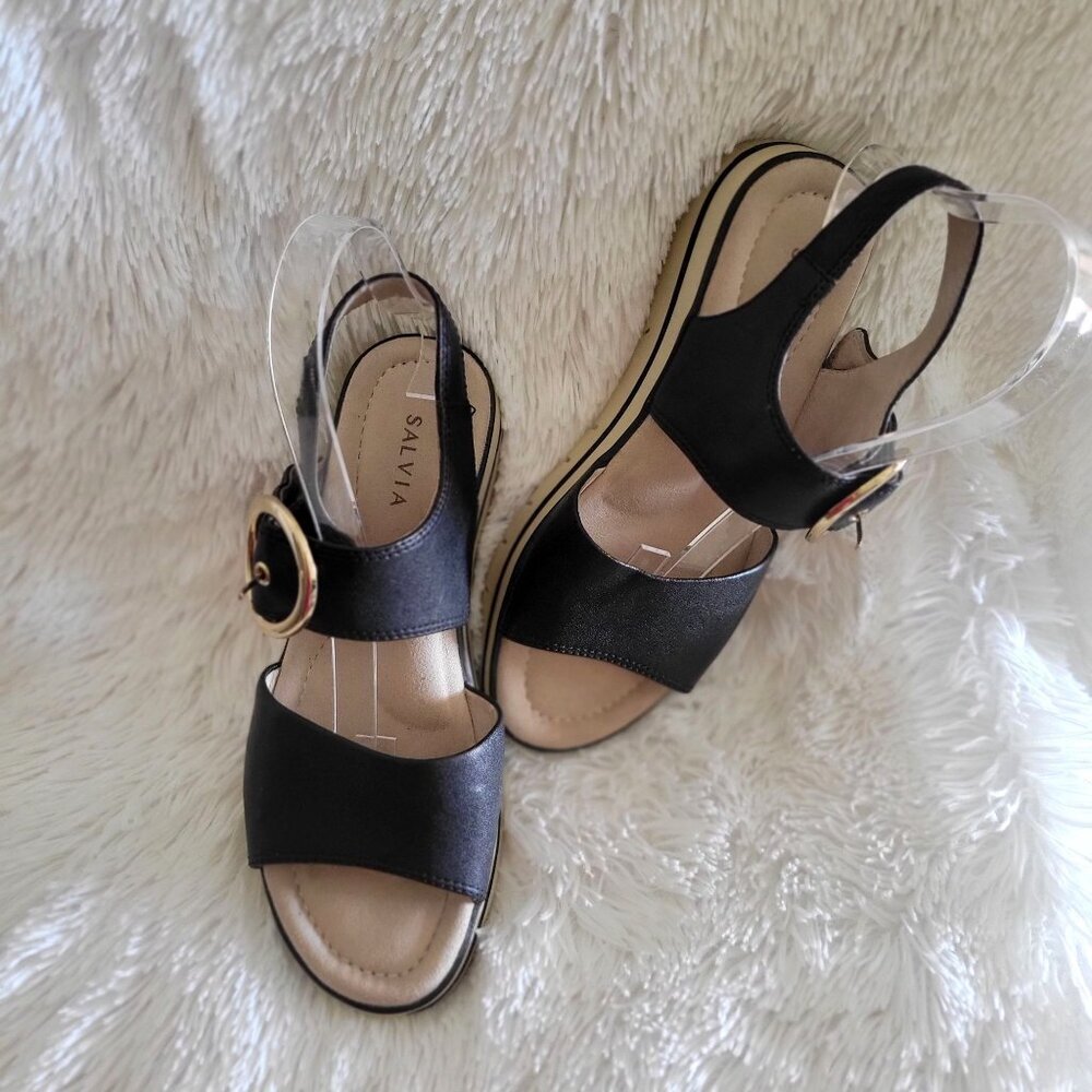SALVIA ARLO Black Sandal Gold Buckle Detail Size ‎  EU 38 - Picture 4 of 12